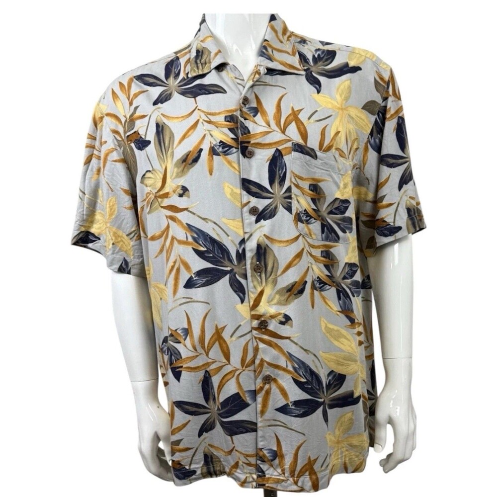 Vintage Hawaiian Aloha Shirt Tropical Palm 90s Loop Rayon Havana Jacks Cafe L